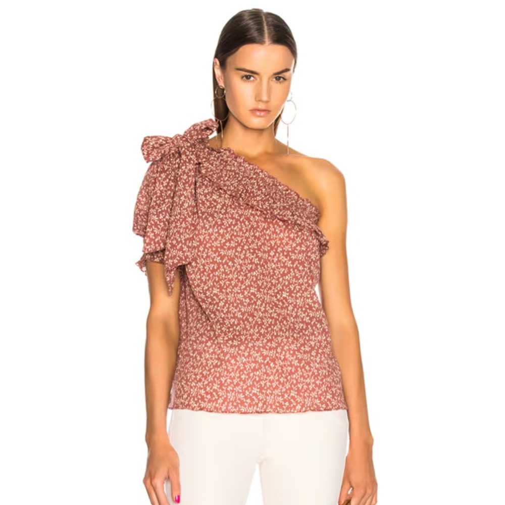 Ulla Johnson Alene Top One Shoulder Floral Ruffle Blouse 4 Cotton Boho Romantic